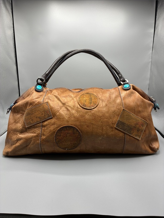 Gabs Handbags - GABS ITALY Vintage-Inspired Tan Leather Shoulder Bag with Turquoise Accents